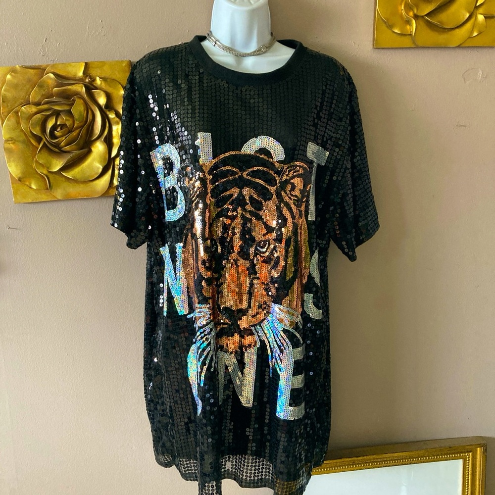Sequin Graphic T-Shirt Dress
